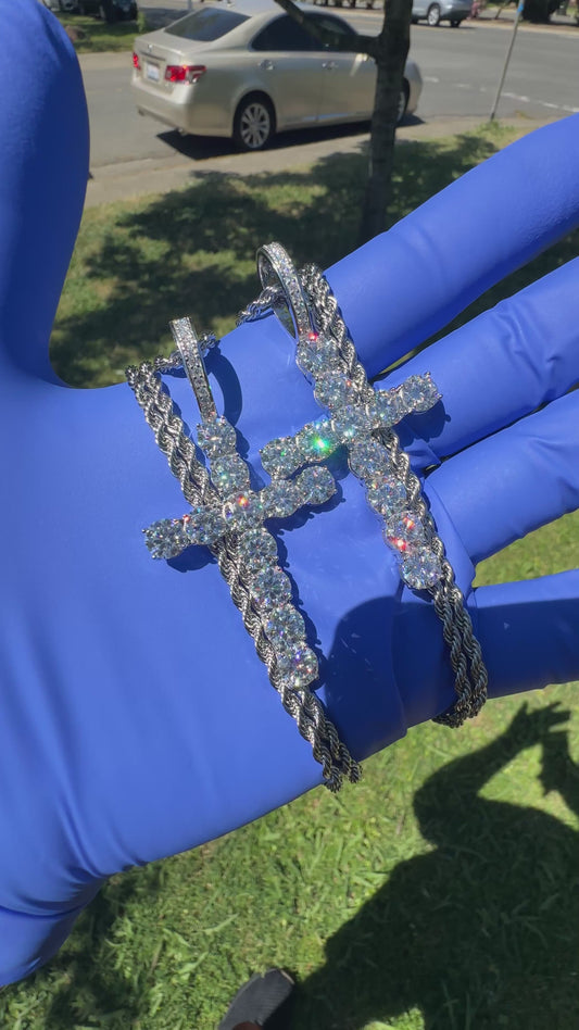 6.5MM Moissanite Cross Pendant (VVS1) 925 Silver | FREE Sterling Silver Chain